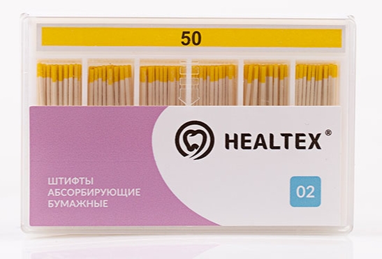 Штифты бумажные абсорбирующие эндоканальные Healtex PST50/2 конусность 02 №50 (уп200шт/10уп/1000уп)*